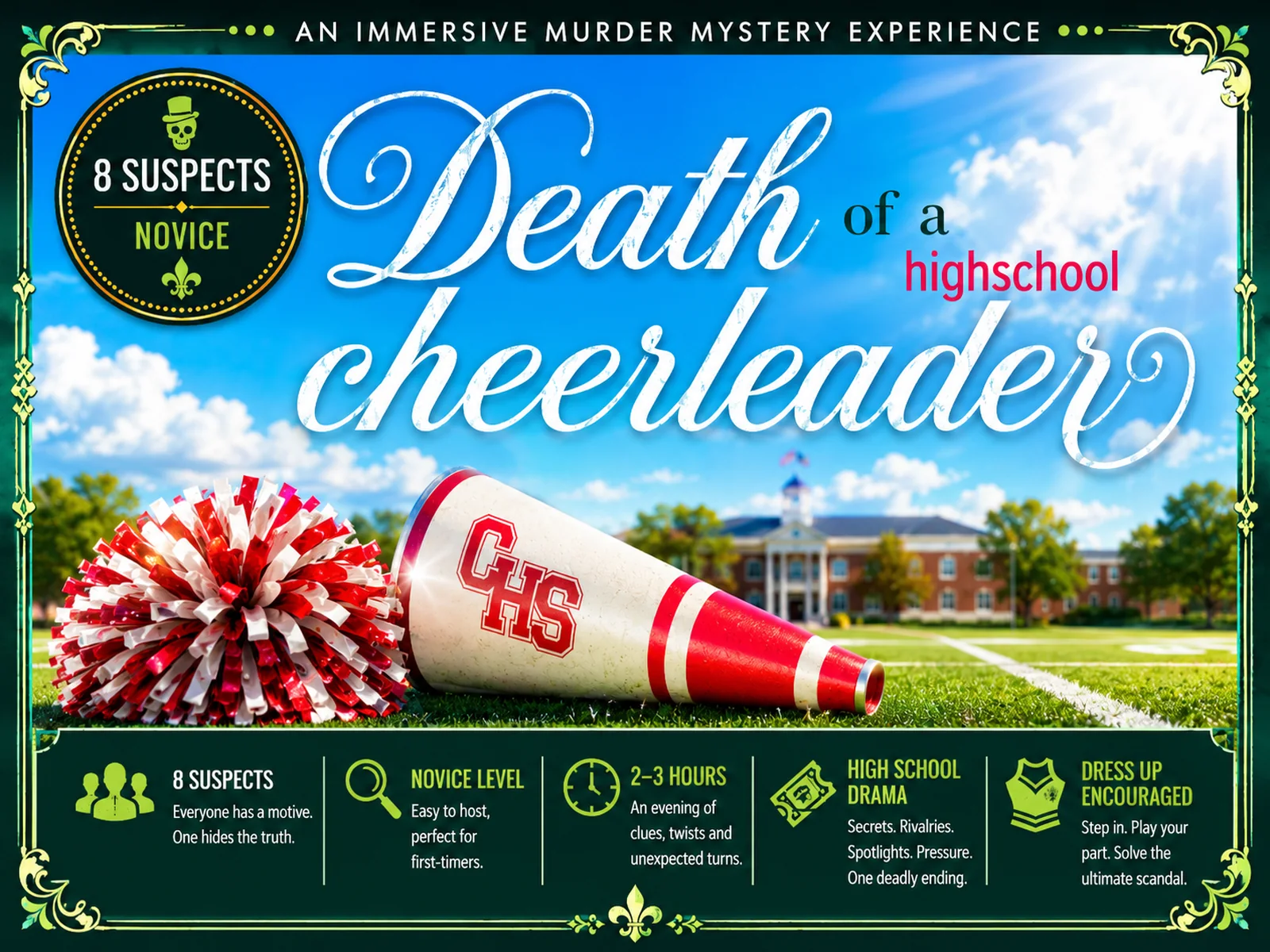 Death of a Cheerleader printable murder mystery game cover